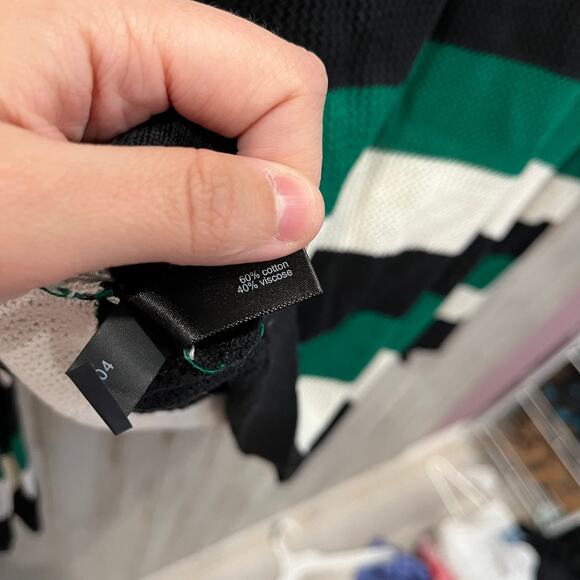 The Limited Green Black White Stripe Open Knit Sweater Womens Size Small - Picture 4 of 6